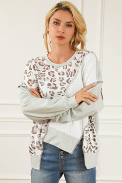 Asymmetrical loose sweatshirt with leopard texture