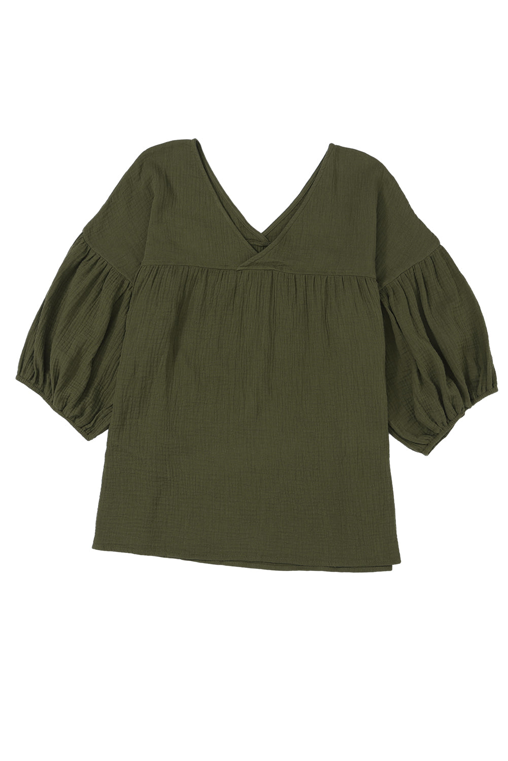 Blouse Babydoll à manches de bracelet en V texturé vert