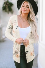Cardigan coupe slim en tricot côtelé à imprimé floral abricot-A WOMAN WE LOVE