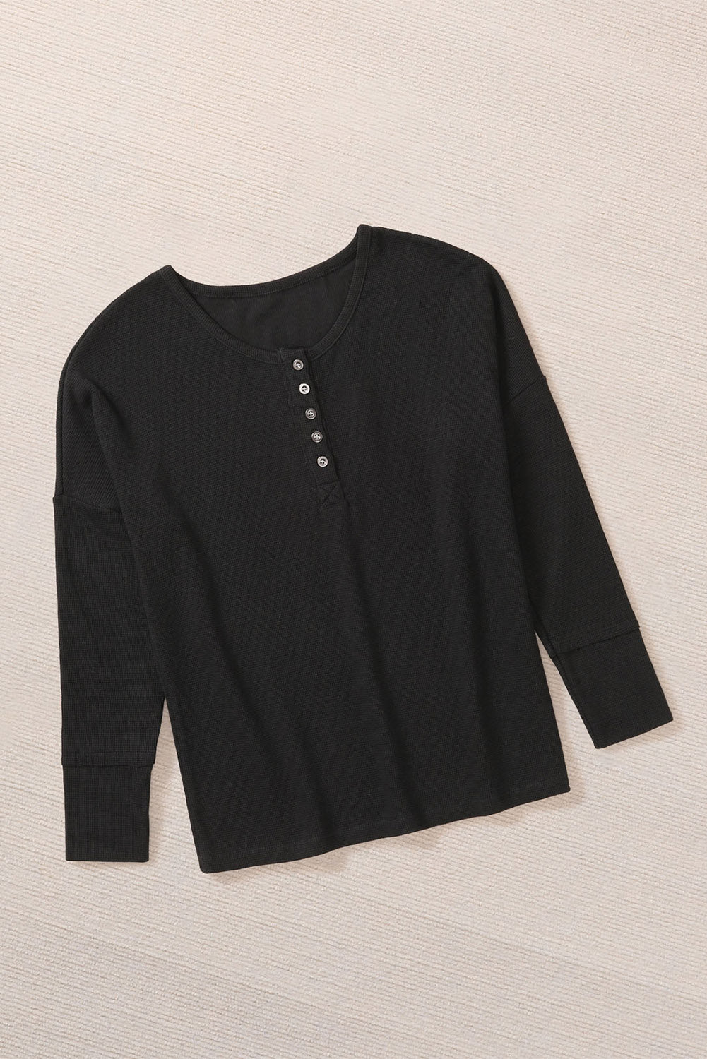 Black Waffle Knit Henley Top