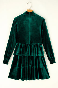 Evergreen - Mini-robe à volants et col montant en velours