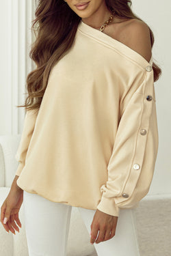 Beige sweatshirt with buttoned sleeves and dropped shoulders