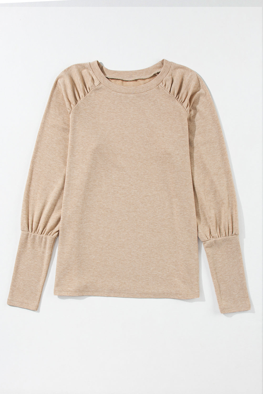 Haut en tricot kaki pâle uni froncé *