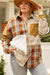 Golden Apricot - Plus Size Plaid Patchwork Button Down Jacket