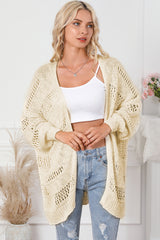 Cardigan décontracté à manches dolman en tricot creux abricot-A WOMAN WE LOVE