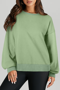 Solid Smoke Green Crew Neck Sweatshirt with High Low Hem