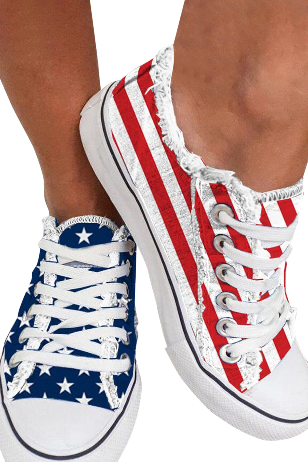 Zapatos planos de lienzo de Lace-Up Blue American Flag