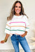 White sweater with color block stripes with half-driving and drooping shoulders