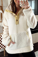 Sudadera de cuello bittle y bolsillo de vellón beige con borde de bloque de color