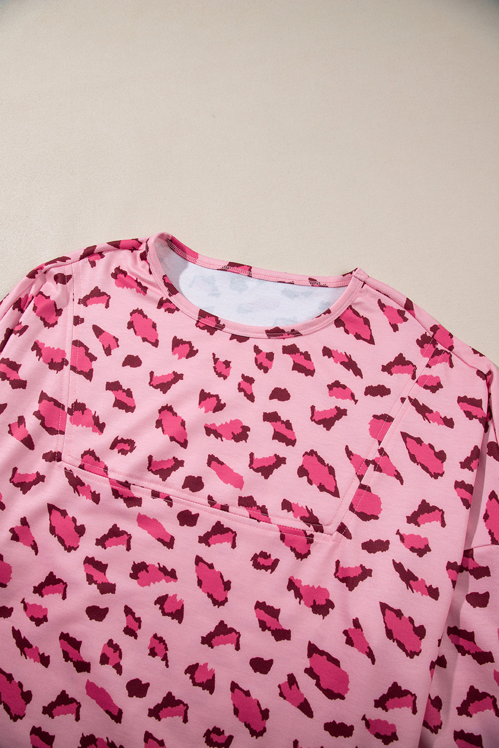 Pink Animal Print Stitching Loose Long Sleeve Top
