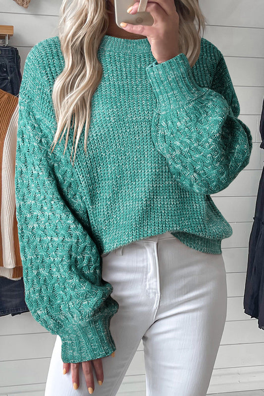 Sea Green Cable Strickärmel fallen Schulterpullover