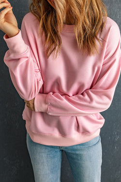 Classic solid pink crew neck sweatshirt