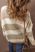 Brown loose sweater with stripes and dropped shoulders, round neck