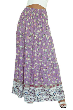 Long -sized long -waisted skirt with purple floral print