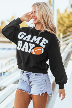 GAME DAY Graphic Black Pullover Sweatshirt