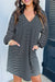 Black striped straight dress with V -neck and long puffing sleeves