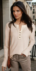 Haut Henley Texturated in Beige Waddow Knife