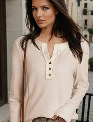 Haut Henley Texturated in Beige Waddow Knife
