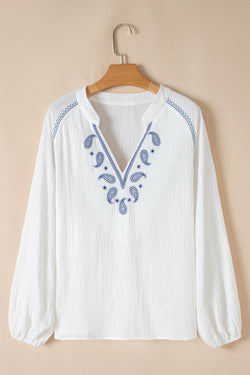 Textured shirt embroidered cashmere with split collar *