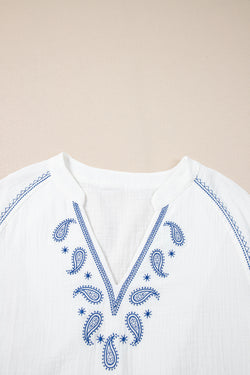 Textured shirt embroidered cashmere with split collar *