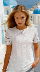 High white scalloped with short sleeves *