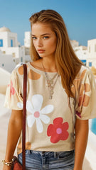 T-shirt à manches bulles et imprimé fleurs *