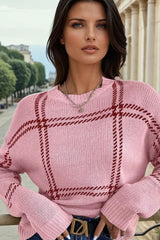 Pink shoulder pink sweater knitted with Scottish pattern*