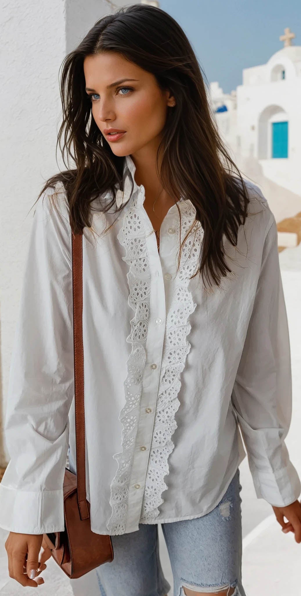 Camisa abotonada de cuello rotado *