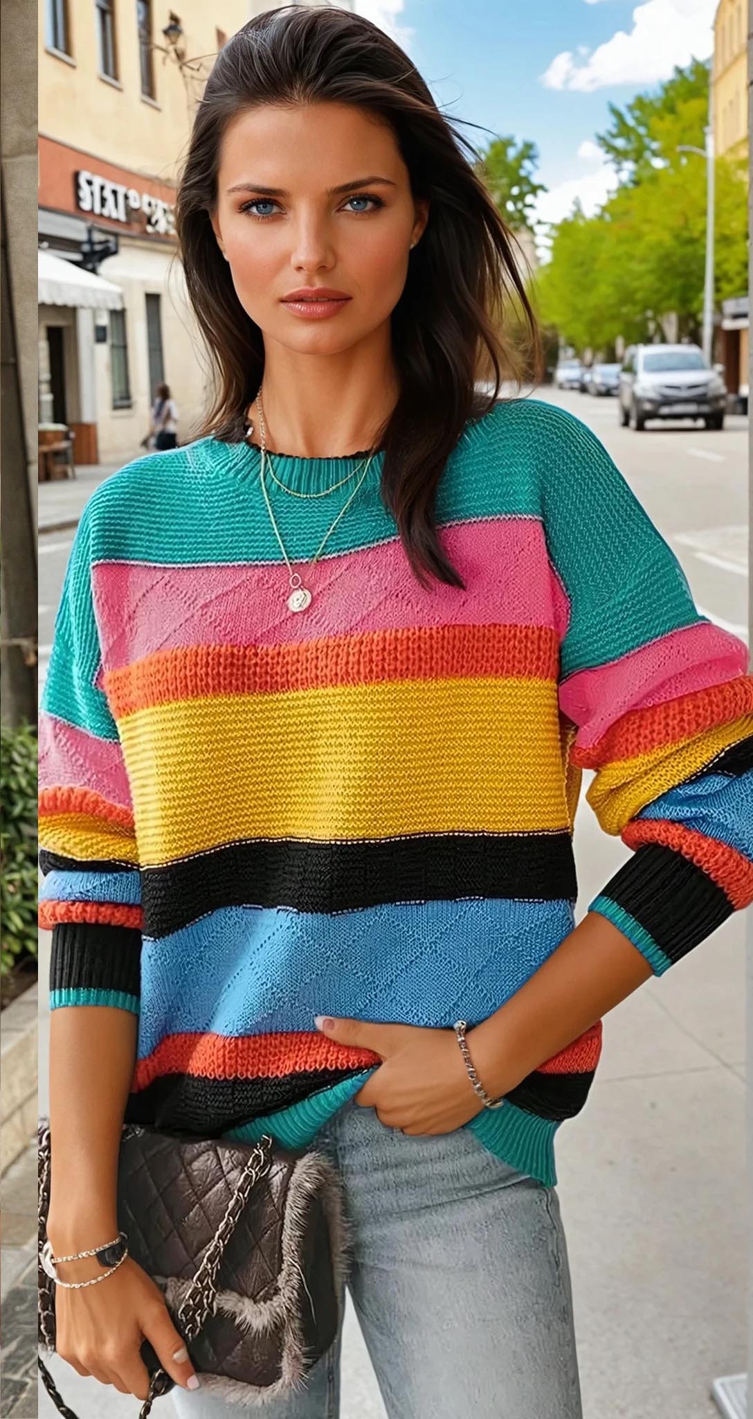 Yellow sweater with drooping shoulders and mixed textures color block