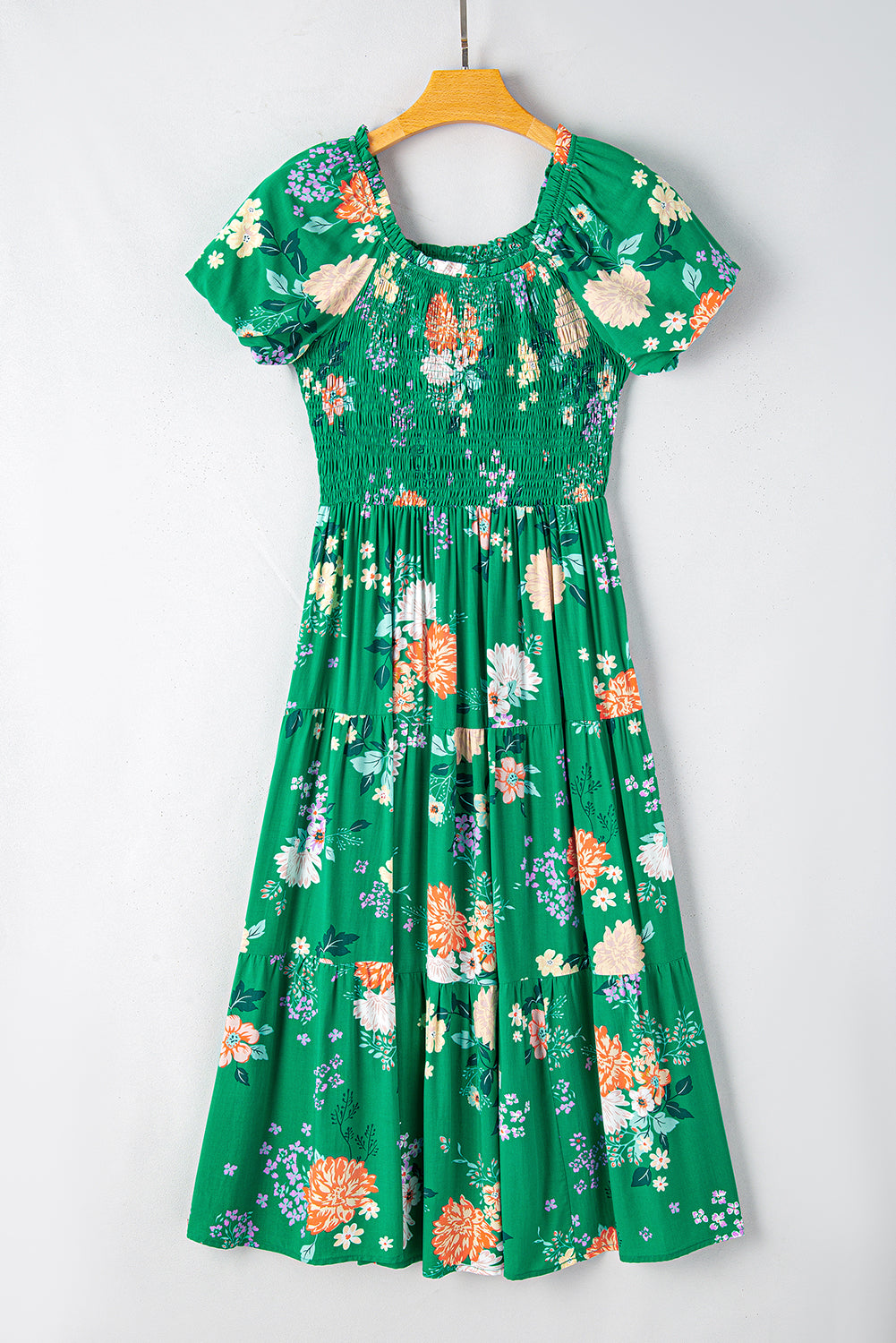 Vestido de midi de estampado de estampado floral verde con estampado floral