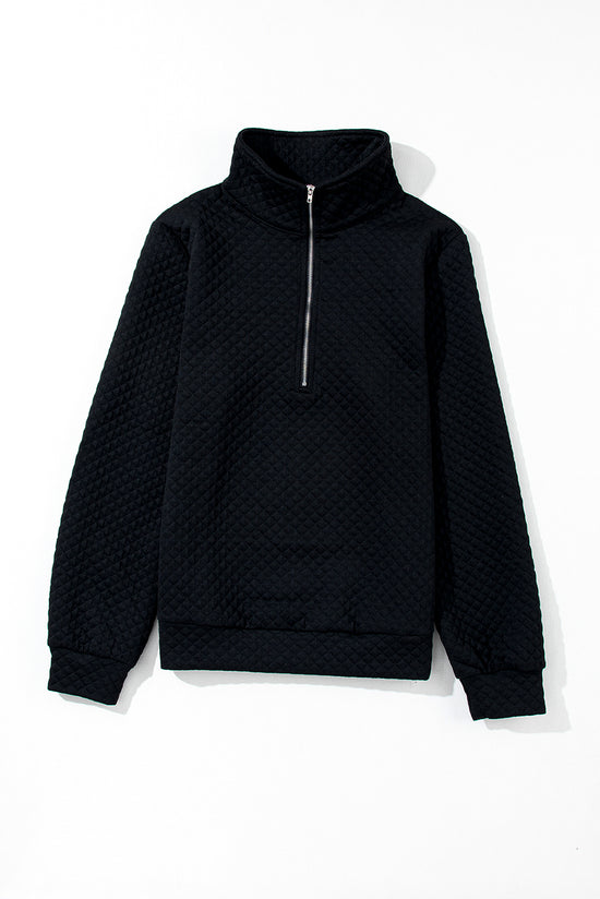 Black solid half zip quilted sweatshirt