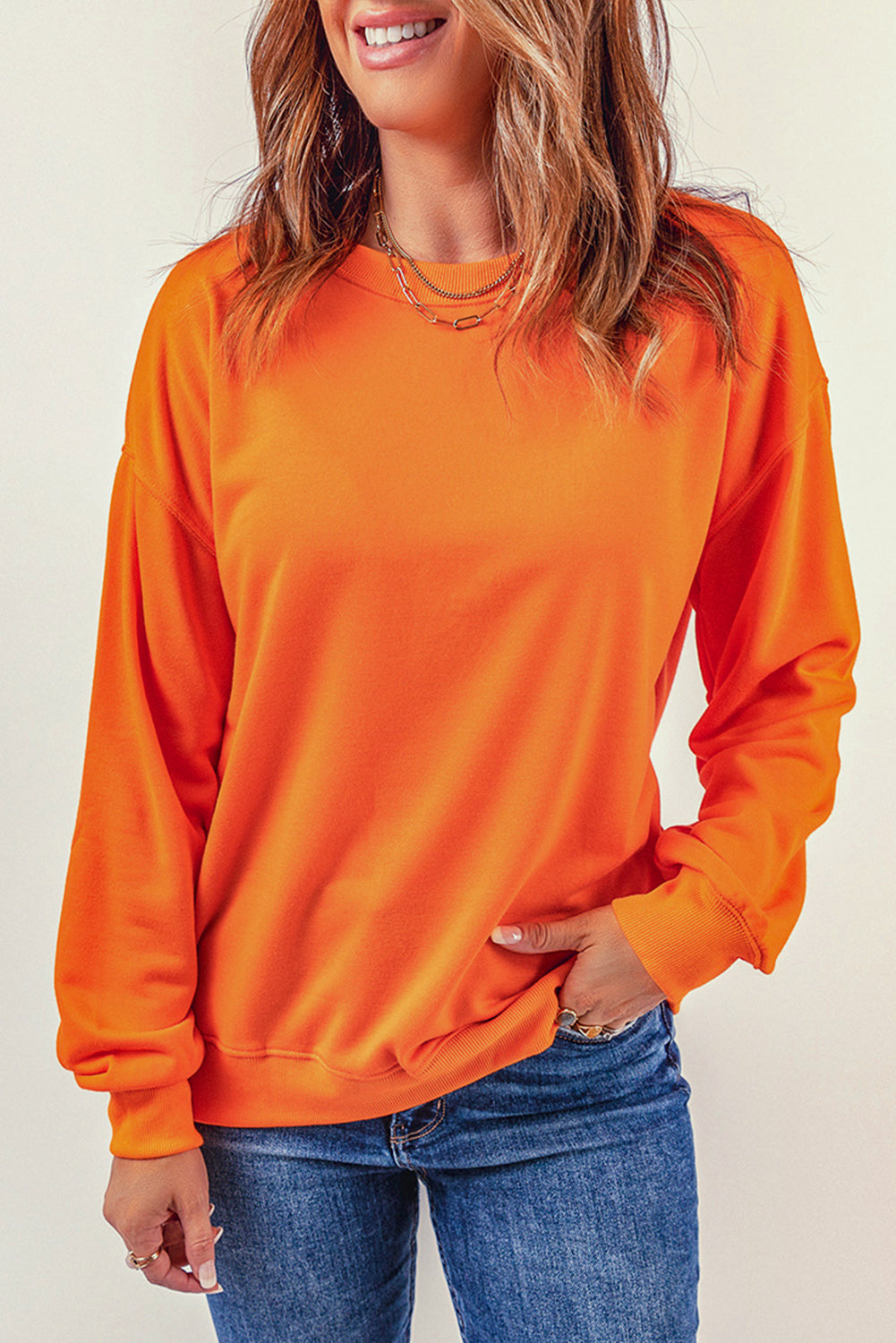 Orangefarbenes Crew Neck Pullover Sweatshirt