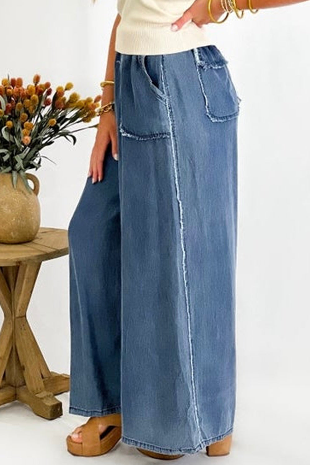 Sail bleu lavé denim chambray lâches et pantalon de taille