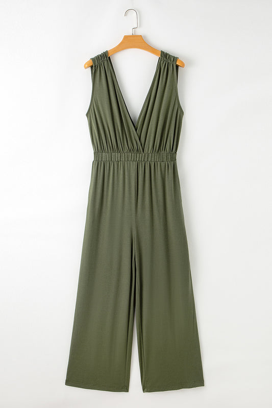 Jungle Green Deep V plisado Crisscross anchado de la pierna abierta sin respaldo