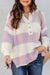 Pull rose rayé en tricot côtelé à col fendu et boutons