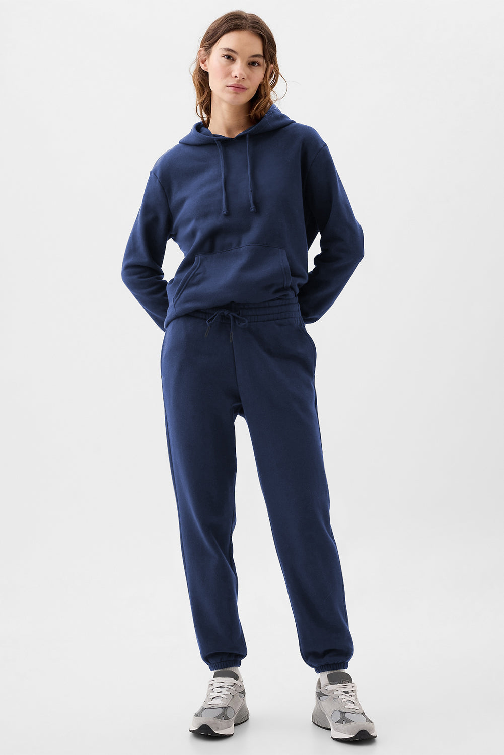 Marineblaue Fleece Fleece Fleeed Draw String Taille Jogger