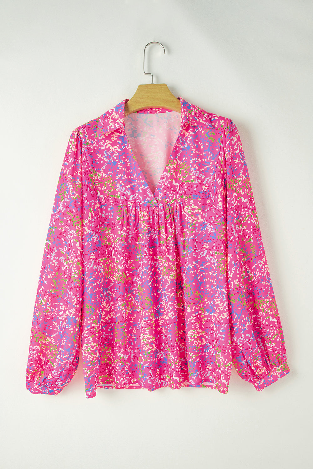 Blouse babydoll à col en V et imprimé  *-A WOMAN WE LOVE