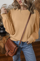 Plain pale khaki crew neck sweatshirt with patchwork sleeves