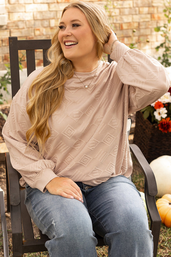 Parchment Plus Size Drop Shoulder Crew Neck Textured Sweatshirt