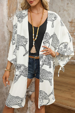 White cheetah print kimono, loose fit, open front