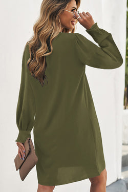 Green V-neck slit shirt dress with ruffle sleeves