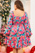 Smoke -collar dress with square pink flower print