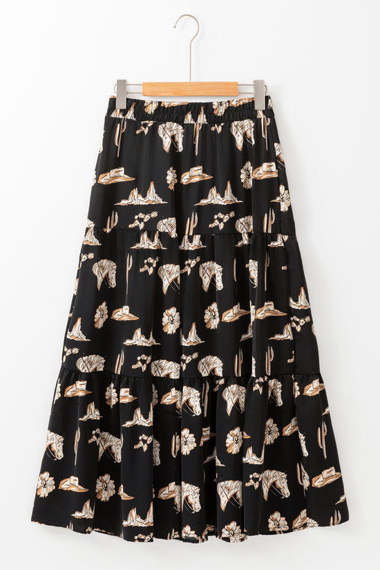 Long high waifting skirt and black western print