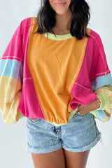 Rose Rose Red Sweatshirt Colorblock Patchwork con paso grande