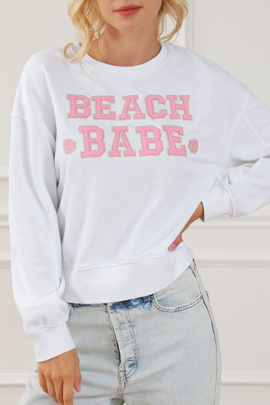 White Beach Babe Slogan Graphic Casual Sweatshirt