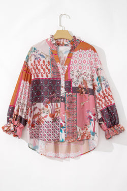 Patchwork bubble sleeve shirt *