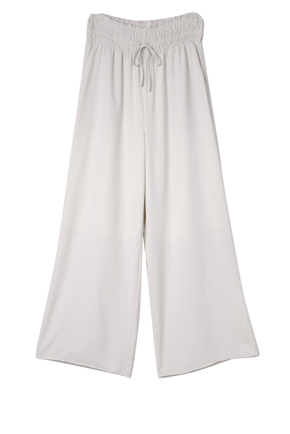 Pantalones anchos de cintura alta con fruncido en beige