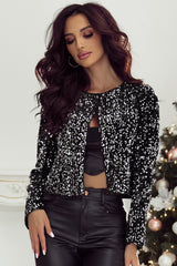 Short black jacket with sequins open on the front