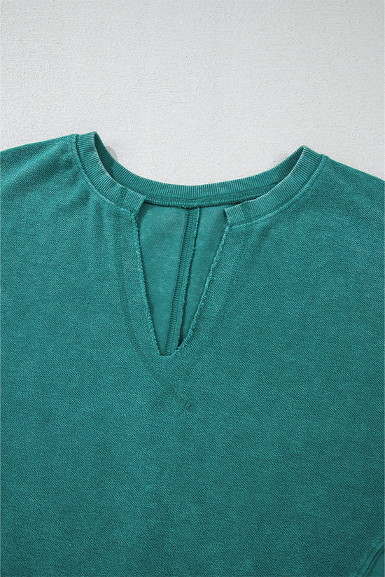 Sweat-shirt à épaules tombantes et col cranté de couleur unie