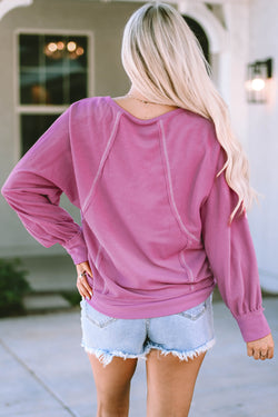 Pink fabric sweatshirt with round neck sponge and apparent seams